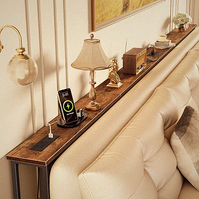 118 Inch Sofa Table with Power Outlets and USB-C Ports, 5.9 Inch Narrow Entryway