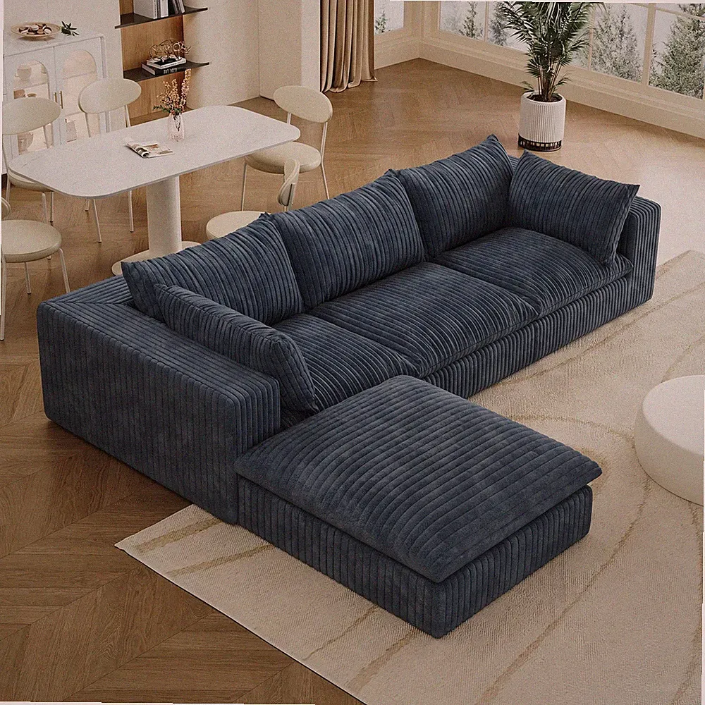 118'' L Shape Modular Sectional Cloud Couch Corduroy Sofas 3 Seater + 1 Ottoman
