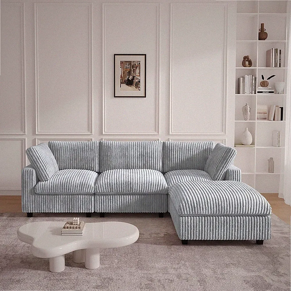 118" L Shape Sectional Couch, Convertable Modular Couches with Chaise Ottoman, M