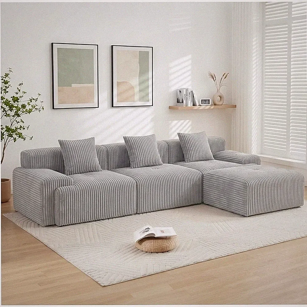 118"L-Shaped Sofa Cloud Modular Sectional Couch Boneless Couch Sofa With Ottoman