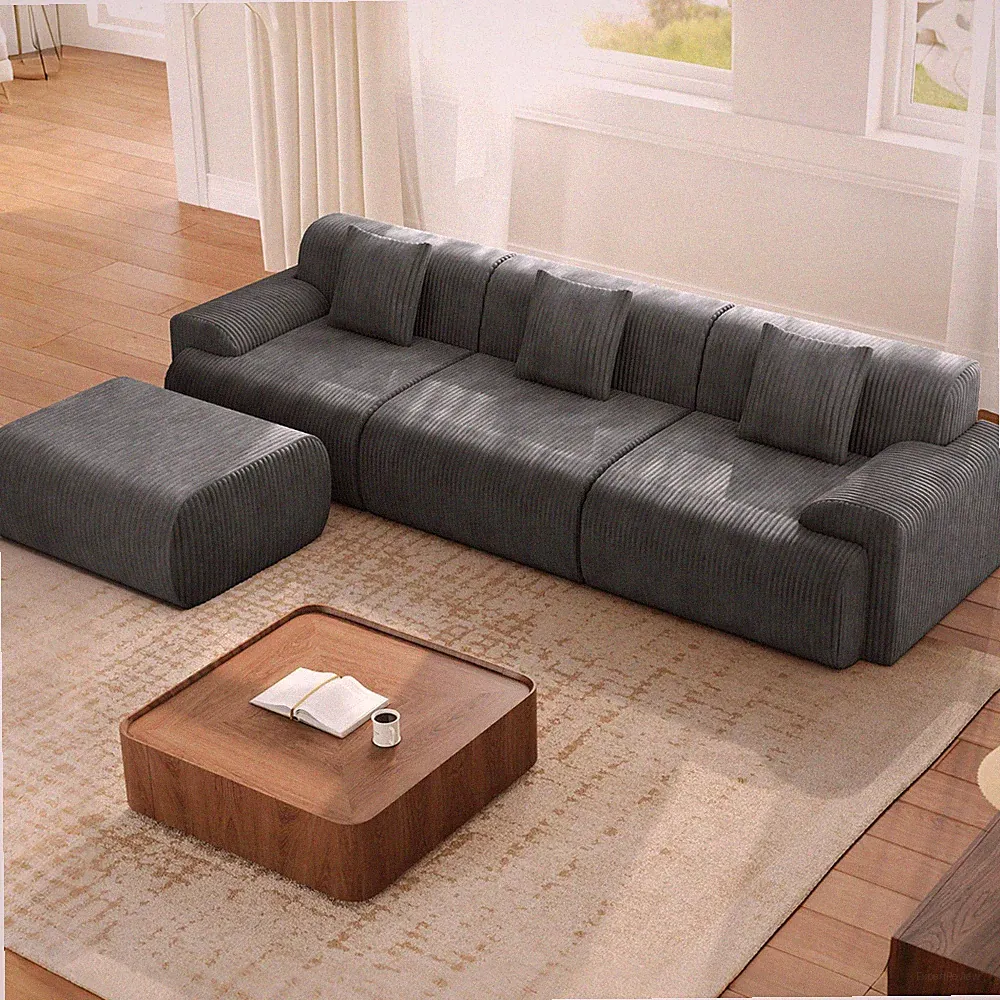 118" Modern L Shaped Modular Sectional Sofa, Boneless Cloud Couch with Ottoman