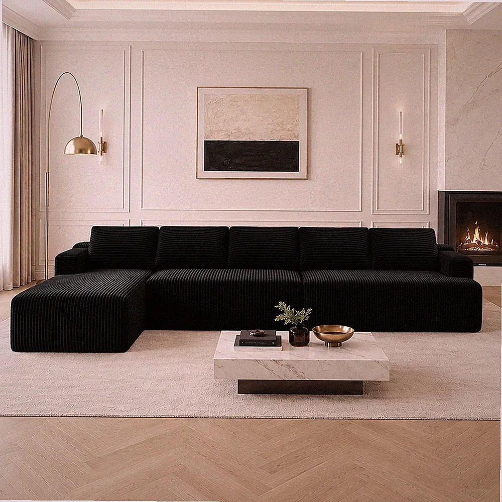 118" Modular Sectional Sofa Corduroy Cloud Couch Deep Seat No Assembly Cream
