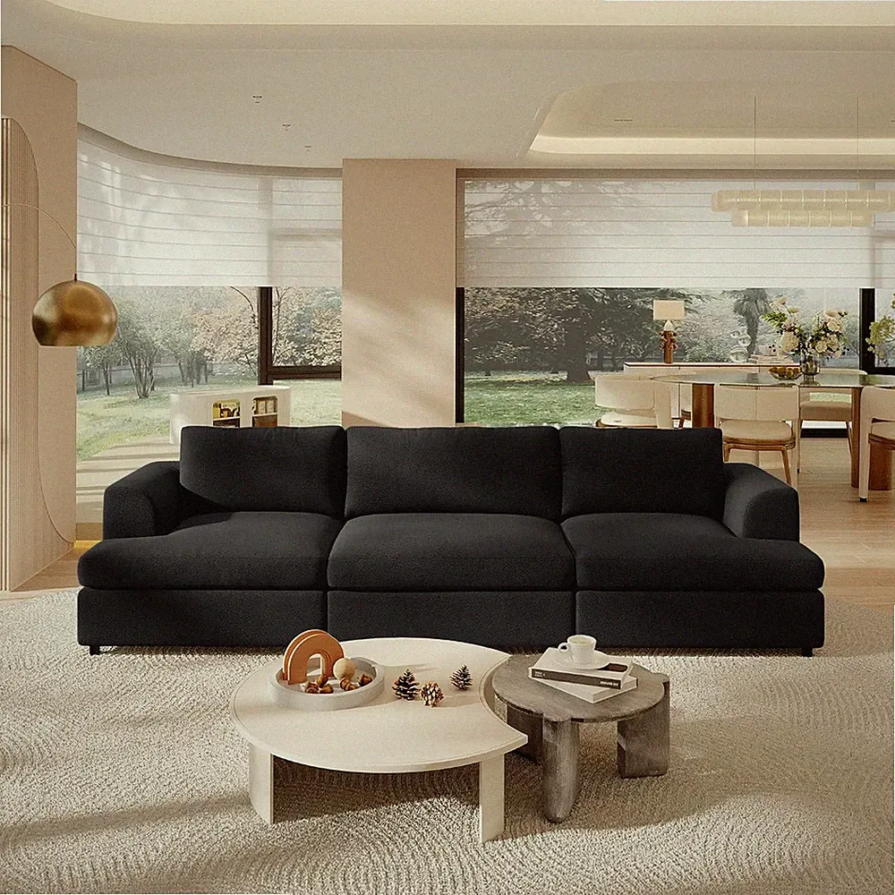 118" Modular Sectional Sofa Couch, Oversized Boucle Cloud Sofa with Deep Seats