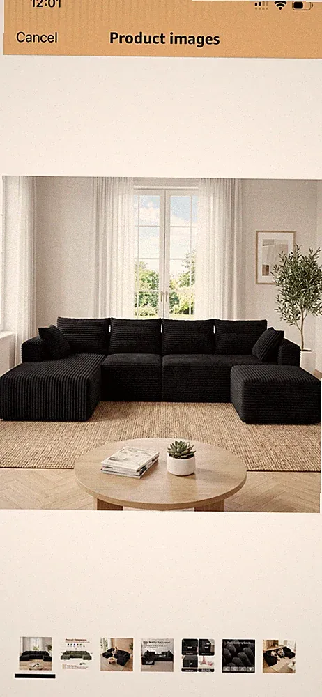 118" Modular Sectional Sofa with Chaise and Ottoman, Oversized U-Shaped Corduroy