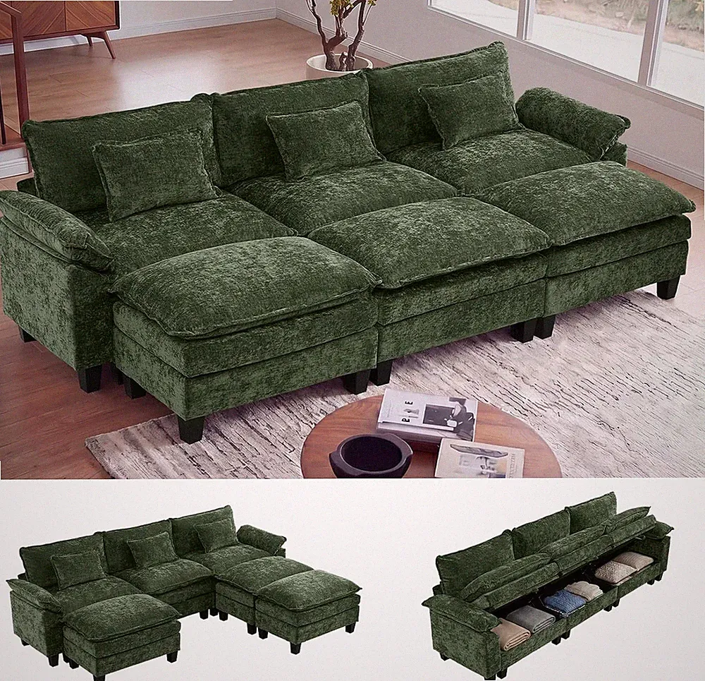 118" Modular Sectional Sofa with Storage, Comfy Cloud Couch Sleeper