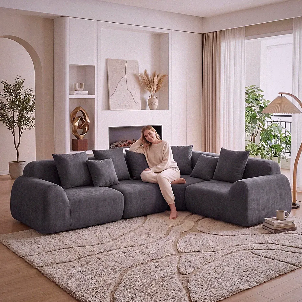 118" Oversized Cloud Velvet L-Shape Sectional Sofa, Memory Foam, No Assembly