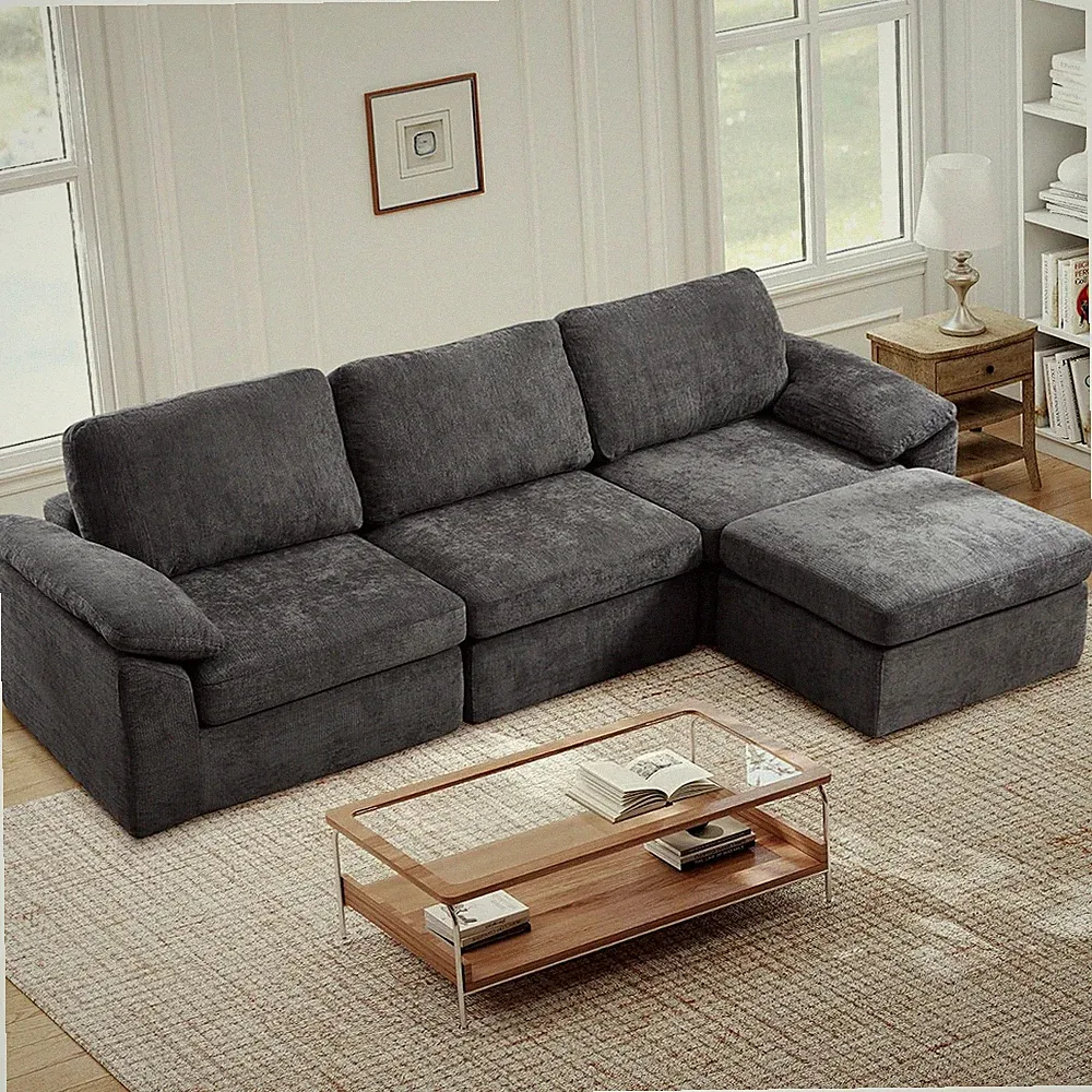 118" Sectional Boneless Couch for Living Room, Modern Compressed L Shaped Sofa w