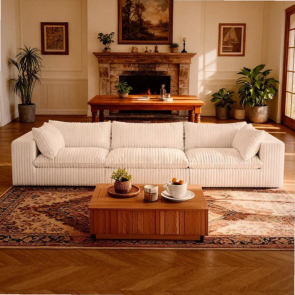 118"Sectional Couch 3-Seater Corduroy Sofa Modular Cloud Couches for Living Room