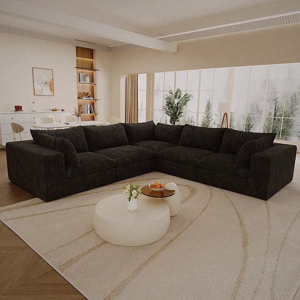 118'' V-Shaped Sectional Cloud Couch with Deep Seat Comfy 5 Seater Modular Sofas