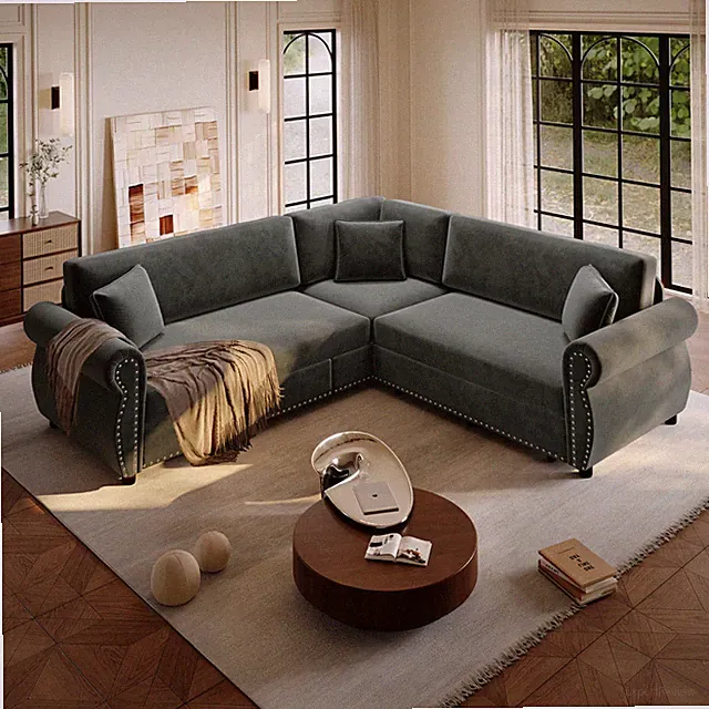 118in L-Shaped Chenille Couch Sleeper Sofa Pull Out Bed Sectional