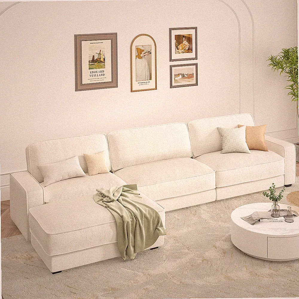 119" Couch Right Chaise L Shape Sectional Cloud Movable Sofa Set with 2 Pillow