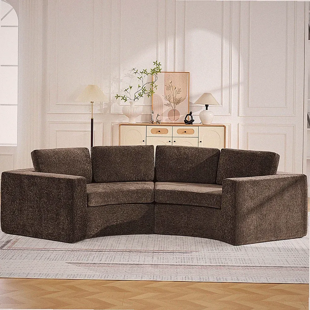 119" Curved Sectional Sofa Memory Foam Chenille Deep for Seat 4 for Seat Couch B