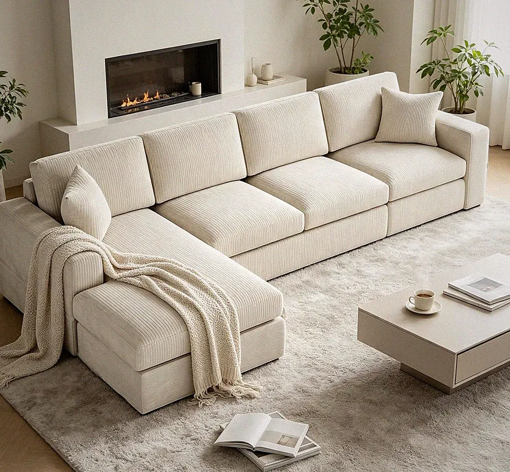 119" L-Shaped Sectional Sofa with Reversible Chaise, Beige