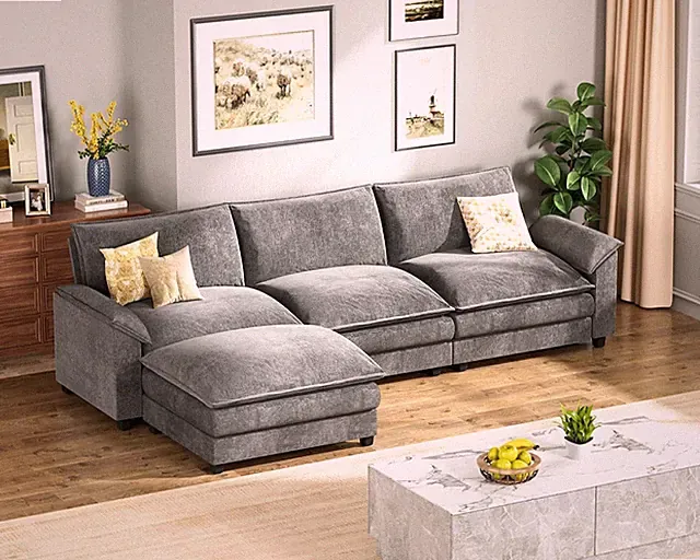 119" Modular Sectional Sofa, L Shaped Sofa Couch with Reversible Ottoman, DIY Co