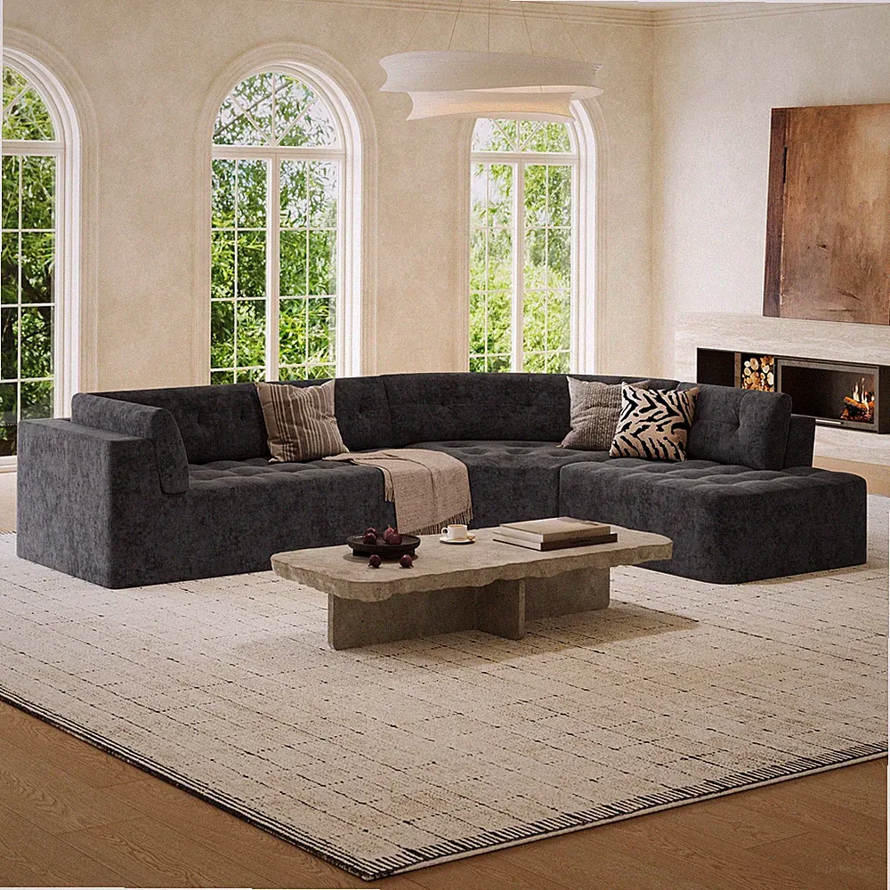 119'' Sectional Sofa, Curved L-Style Right-Hand Facing Couch with Fully Uphols