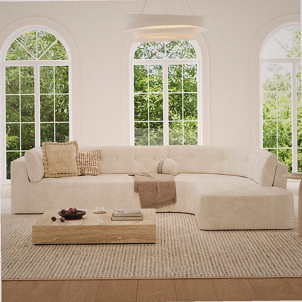 119'' Sectional Sofa, Curved L-Style Right-Hand Facing Couch with Fully Upholst