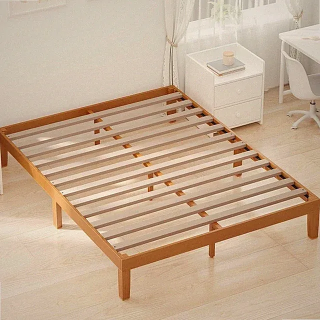 12" Mid-Century Modern Solid Wood Platform Bed Frame Natural Pine Slat Support