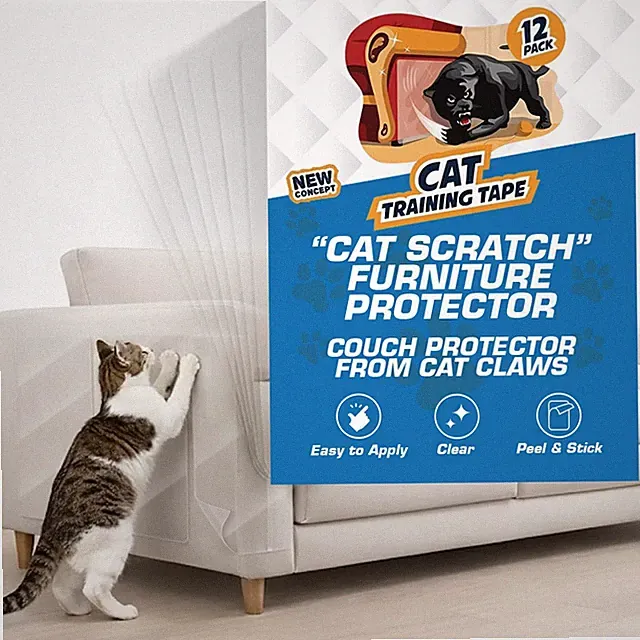 12 Pack Cat Scratch Furniture Protector Tape Sheets – Double-Sided Sticky Tra...