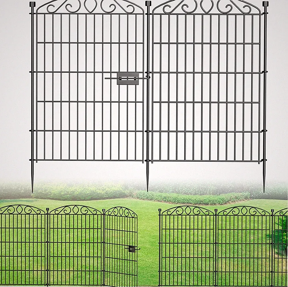 12 Panel Garden Fence with Gate - 36In H X 24.9Ft L, No Dig Rustproof Metal Tall