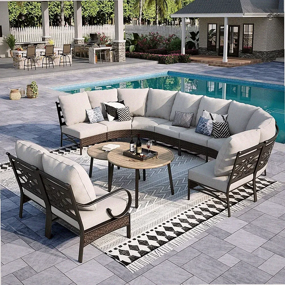 12 Pcs Curved Patio Furniture Set Outdoor Sectional Rattan Sofa Conversation Set