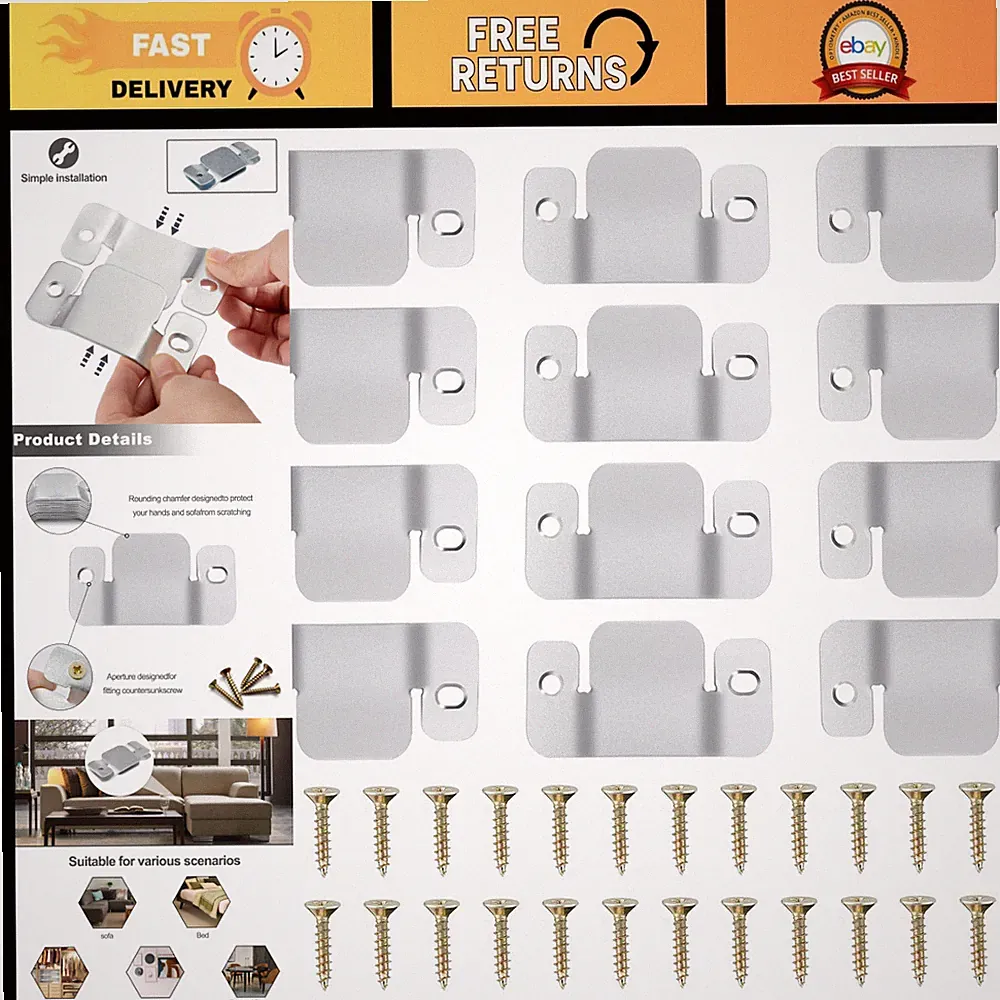 12 Pcs Metal Couch Connectors Clips for Sectional Sofa - Interlocking Furniture