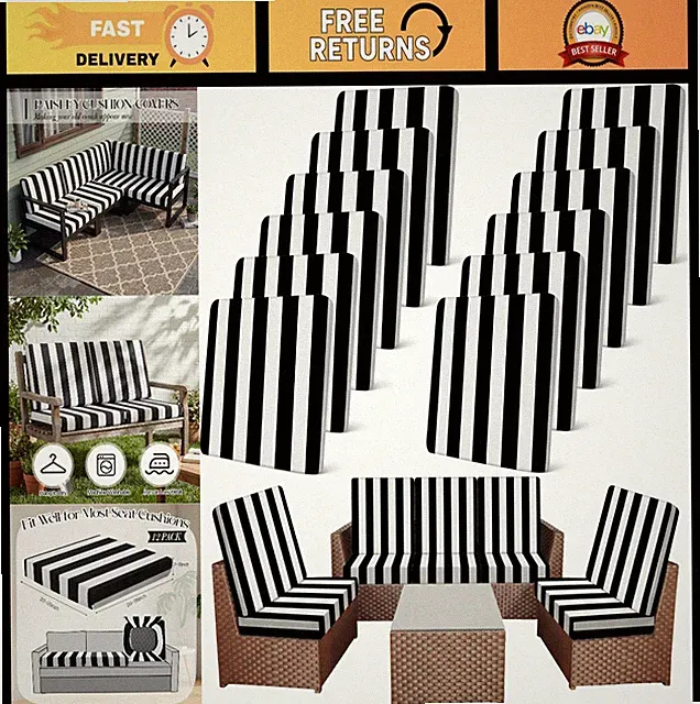 12 Pcs Outdoor Cushion Covers - Stretch Sofa Slipcovers, Washable Patio Furnitur