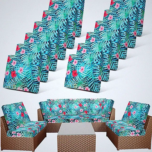 12 Pcs Outdoor Stretch Sofa Cushion Covers - Washable Palm Leaf Design