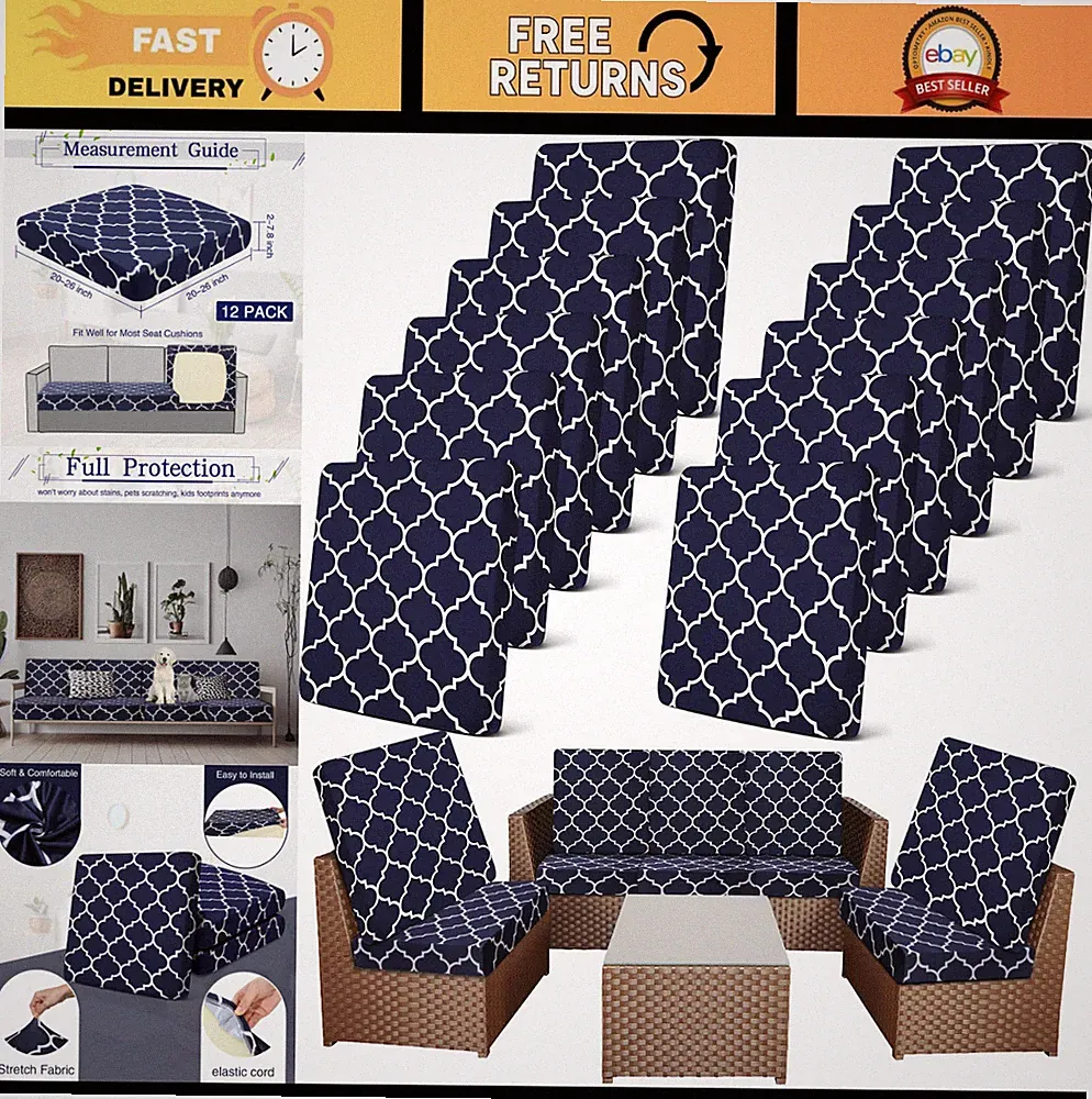 12 Pcs Outdoor Stretch Sofa Cushion Covers - Washable Patio Furniture Protector
