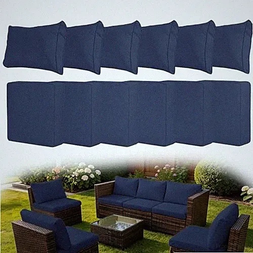 12 Pcs Patio Cushion Covers, Outdoor Rattan 24*24*3.15-inch 12pcs-blue
