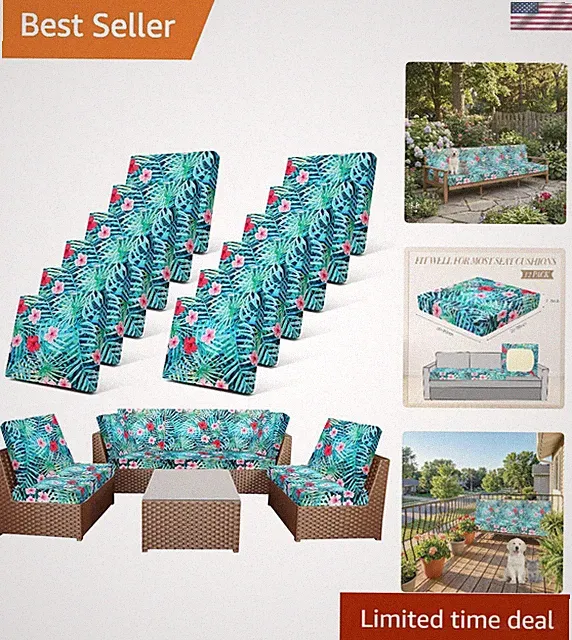 12 Pcs Patio Cushion Covers Outdoor Stretch Sofa Couch Cover Replacement Couc...