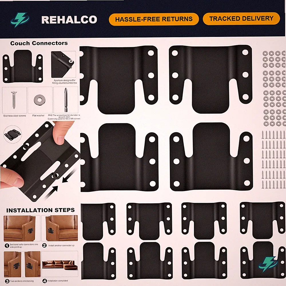12 Pcs Universal Sectional Sofa Connectors, Interlocking Couch Brackets, Furnitu