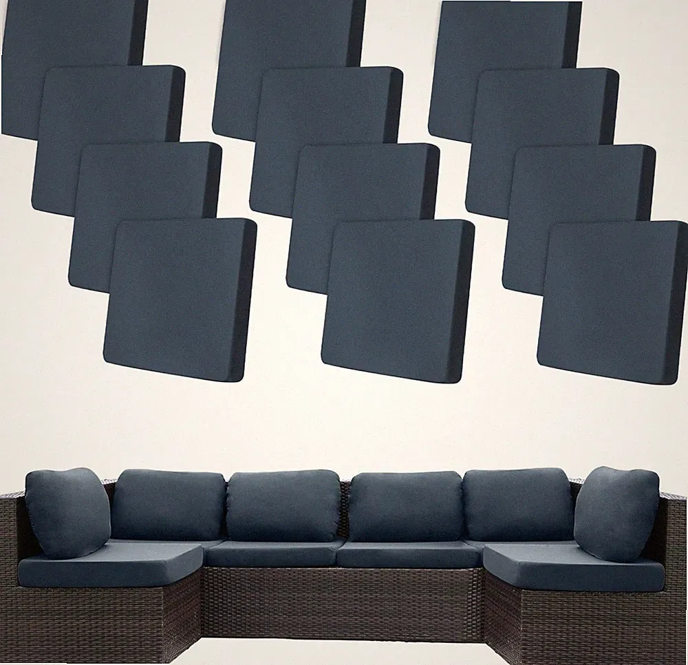 12 Pcs Washable Stretch Patio Cushion Covers - Gray Blue Outdoor Slipcovers