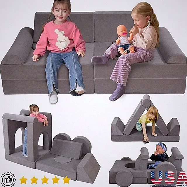 12-Piece Kids Modular Play Couch Soft Foam Safe Comfortable Easy Clean Portable