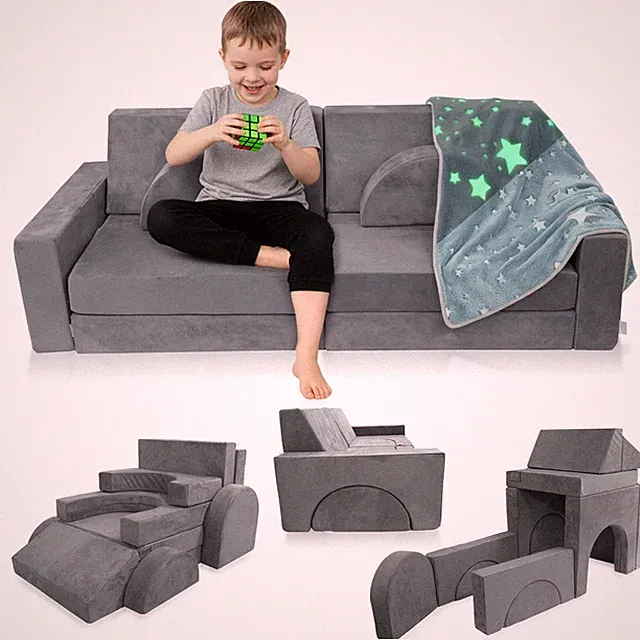 12-Piece Modular Kids Play Couch - Soft & Durable Toddler Couch with CertiPUR...