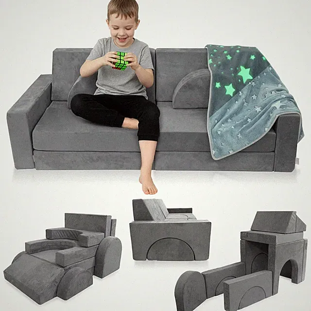 12-Piece Modular Kids Play Couch - Soft & Durable Toddler Couch with CertiPUR...