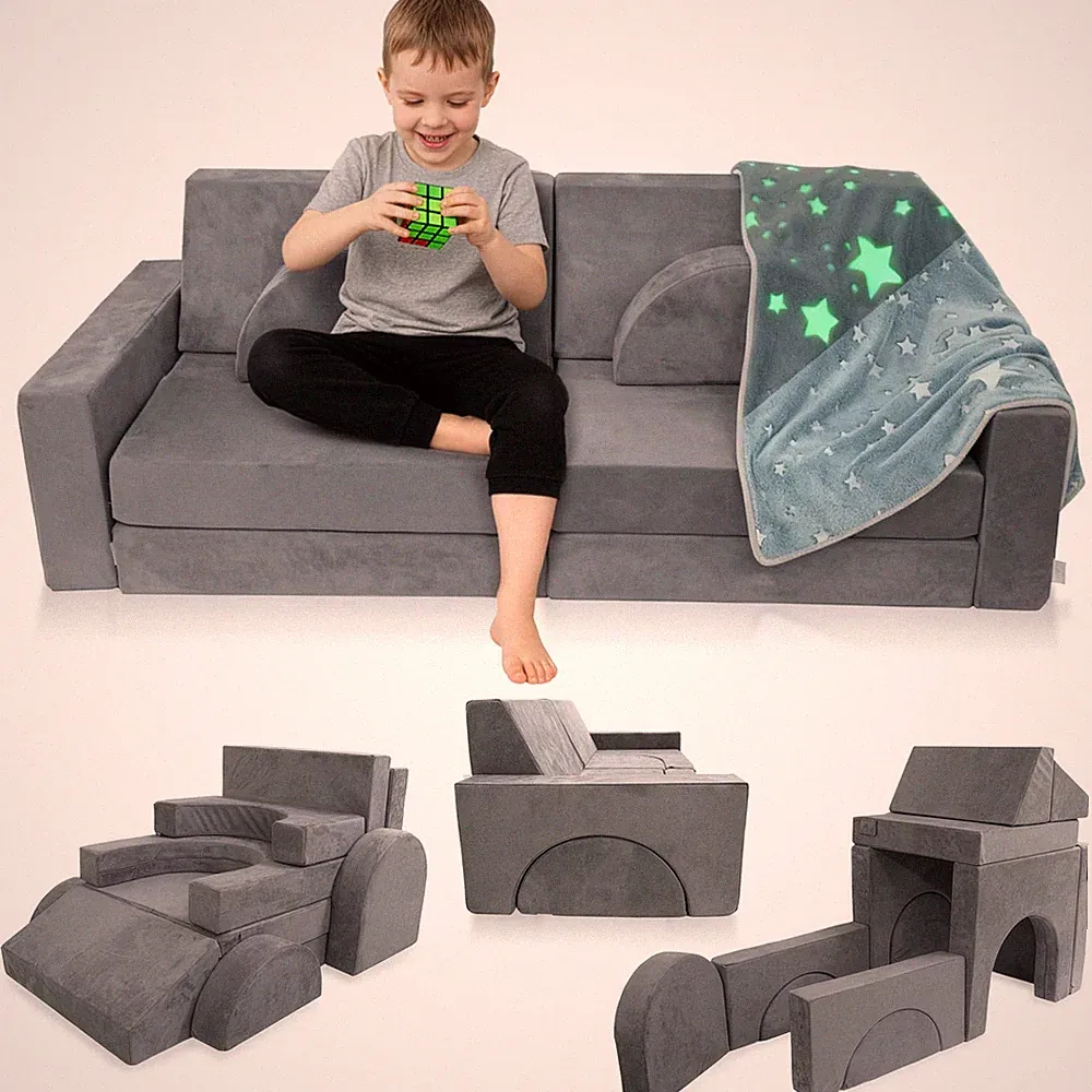 12-Piece Modular Play Couch - Soft & Durable Couch with CertiPUR Foam, Washab...