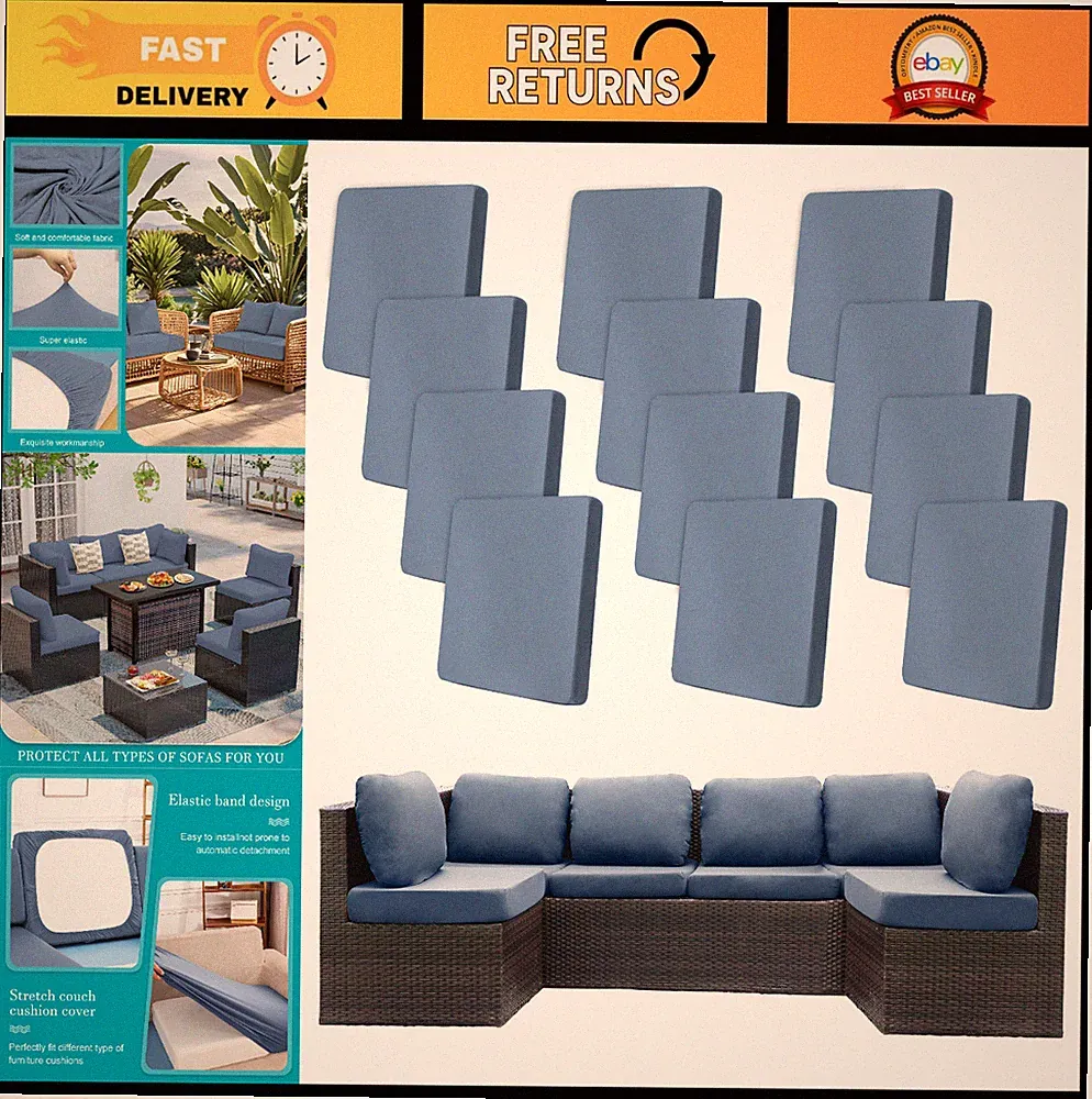 12-Piece Outdoor Cushion Covers Set | Stretch Fit, Washable Patio Sofa & Seat Pi