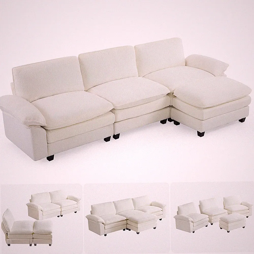 120.8'' Modular Sectional Sofa with Ottoman, L-Shaped Couch, Teddy Fleece