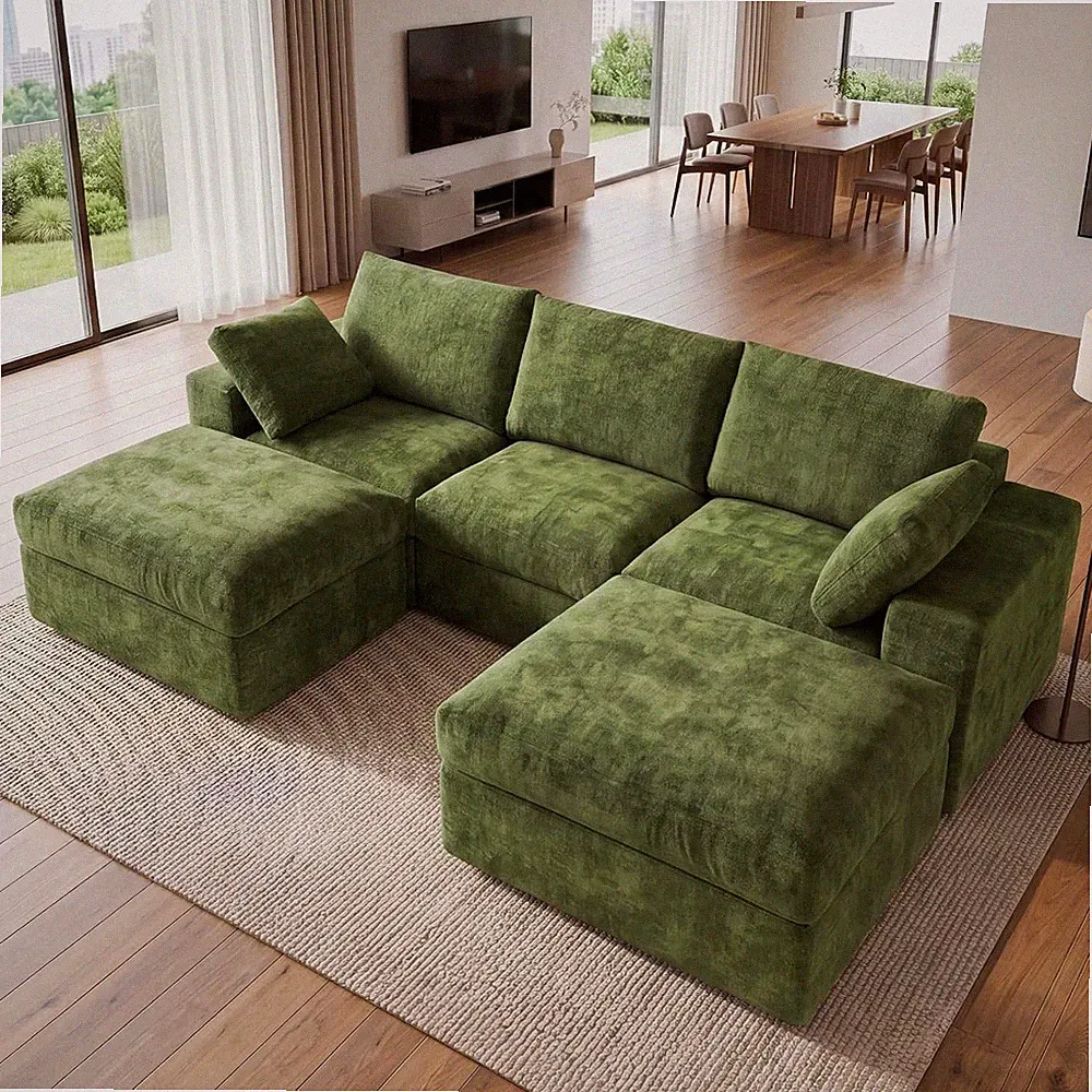 120" Boneless Cloud Couch, Oversized Modular Sectional Sofa with Double Layer Cu
