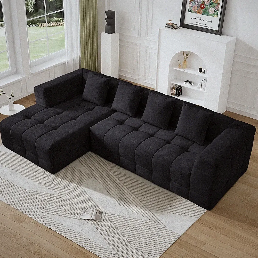 120" Convertible L-Shaped Boneless Deep Seat Sectional Sofa No Assembly Required