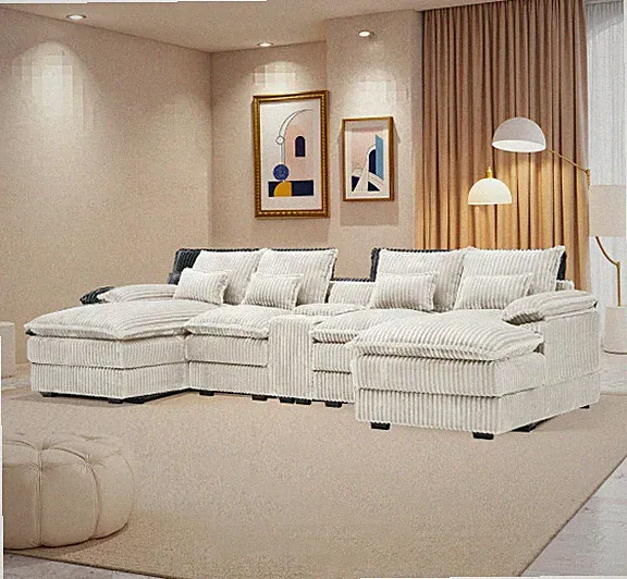 120-inch five-piece U-shaped sofa with a center console coffee table and USB p
