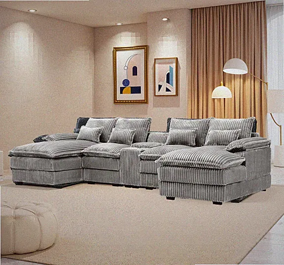 120-inch five-piece U-shaped sofa with a center console coffee table and USB po