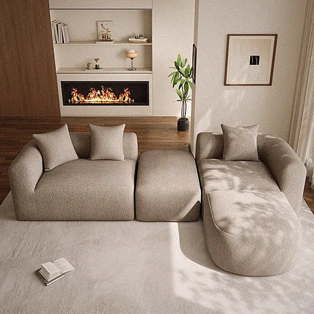 120 Inch Oversized Curved Sectional Sofa Chenille Cloud Couch Movable Ottoman