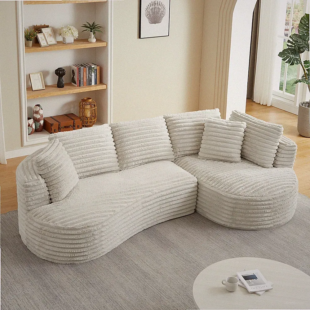 120" L-Shaped Oversized Sectional Curved Sofa 4-Seater Couch Cloud Couch Beige