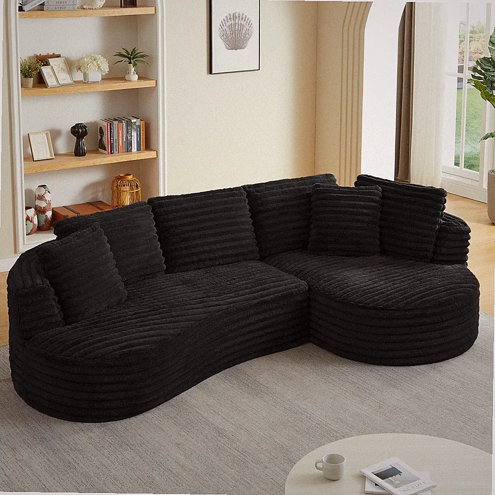120" L-Shaped Oversized Sectional Curved Sofa 4-Seater Couch Cloud Couch Black