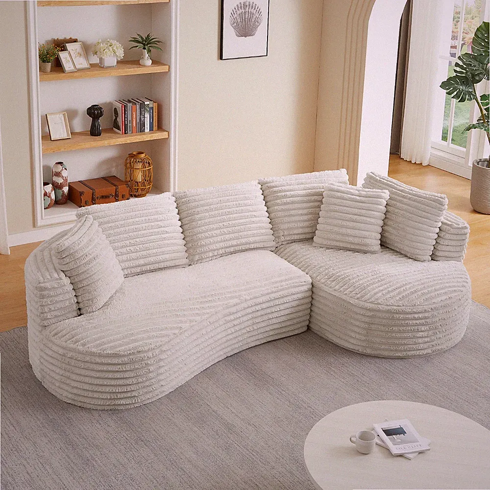 120" Modern Curved L-Shape Luxury Sectional Sofa Corduroy Couch for Living Room