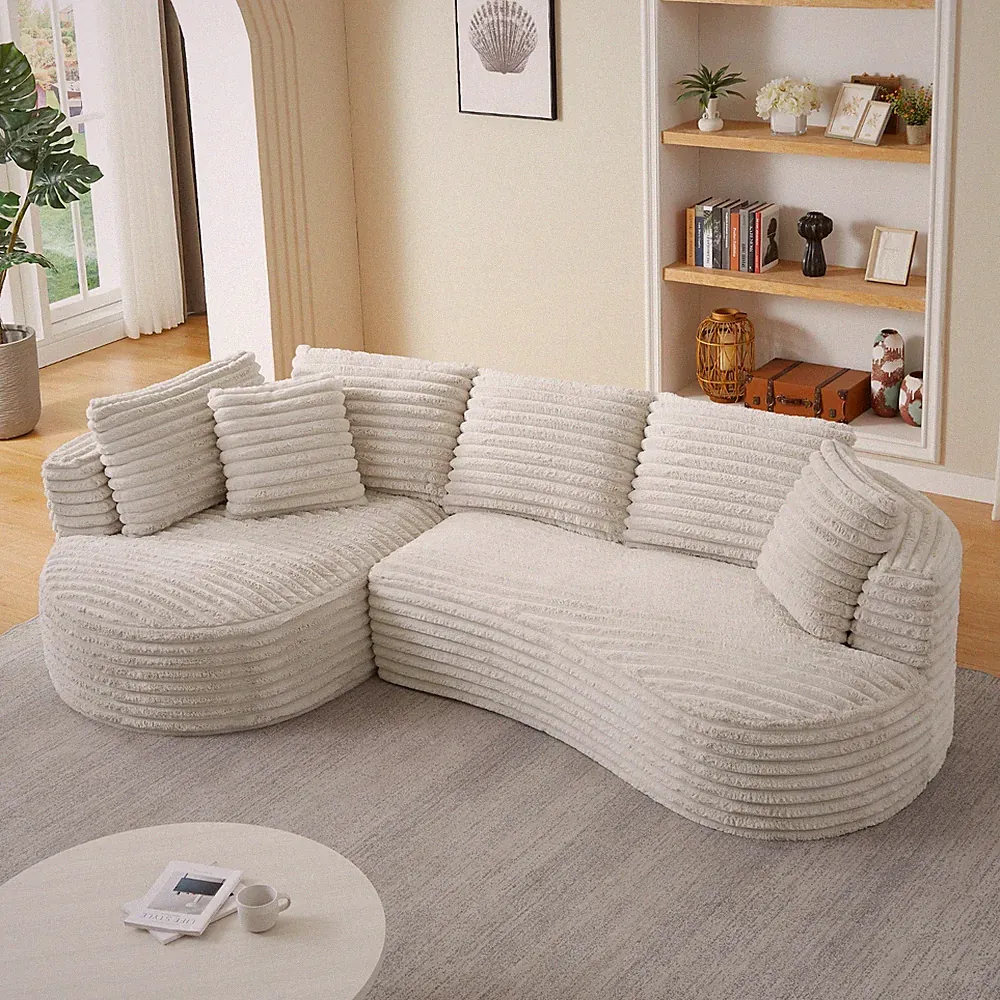 120" Modern Curved L-Shape Luxury Sectional Sofa Corduroy Couch for Living Room