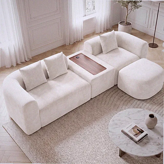 120" Modern Modular Sectional Sofa Cloud Couch with USB Coffee Table Ottoman