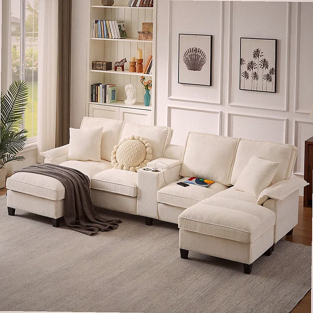 120" Modular Corduroy Sectional Sofa Bed w/Storage – Modern U-Shaped Design,4-Se