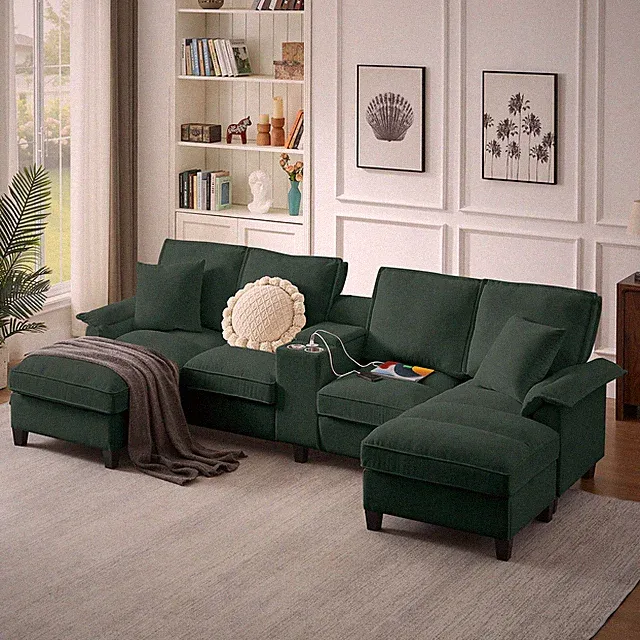 120" Modular Corduroy Sectional Sofa Bed with Storage – Modern U-Shaped Design